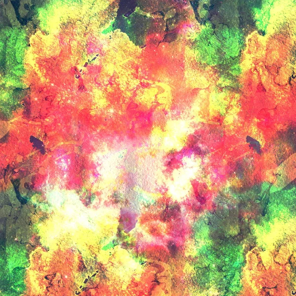 Colorful Watercolor Abstract yellow red green background. Multicolor grunge psychedelic pink blue texture with spots. Multicolor style digital painting. Blurred chaotic brush and tie dye pattern. Hand painting fabrics