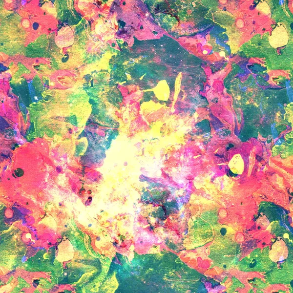 Colorful Watercolor Abstract yellow red green background. Multicolor grunge psychedelic pink blue texture with spots. Multicolor style digital painting. Blurred chaotic brush and tie dye pattern. Hand painting fabrics