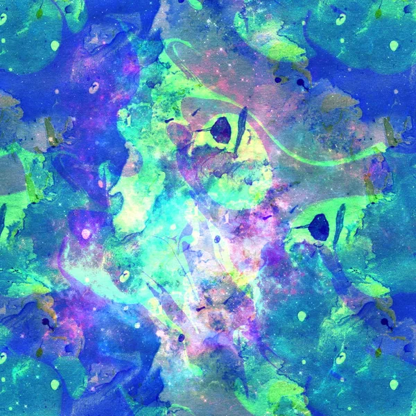 Colorful Watercolor Abstract blue pink green background. Multicolor grunge psychedelic pink blue texture with spots. Multicolor style digital painting. Blurred chaotic brush and tie dye pattern. Hand painting fabrics