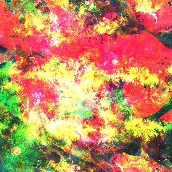 Colorful Watercolor Abstract pink yellow red green background. Multicolor grunge psychedelic red green texture with spots. Multicolor style digital painting. Blurred chaotic brush and tie dye pattern. Hand painting fabrics