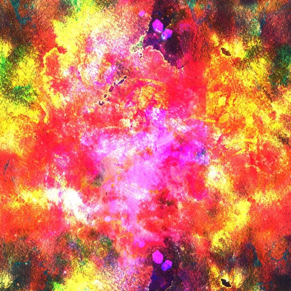 Colorful Watercolor Abstract pink yellow red green background. Multicolor grunge psychedelic red green texture with spots. Multicolor style digital painting. Blurred chaotic brush and tie dye pattern. Hand painting fabrics