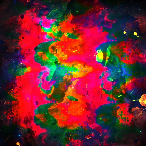 Colorful Watercolor Abstract pink yellow red green background. Multicolor grunge psychedelic red green texture with spots. Multicolor style digital painting. Blurred chaotic brush and tie dye pattern. Hand painting fabrics