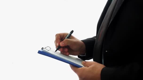 Biznesmen napisz listę kontrolną w Notatniku — Wideo stockowe
