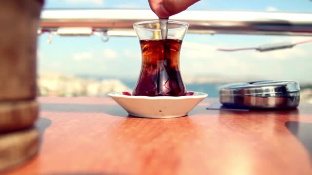 Driking turkish tea in cafe istanbul — Stock Video