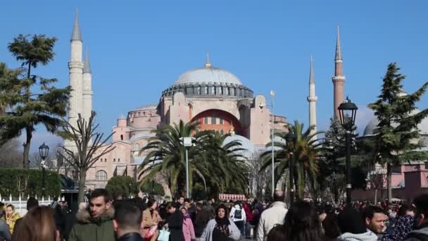 Lidé procházející se po mešitě Hagia Sophia v istanbulu Turecko — Stock video