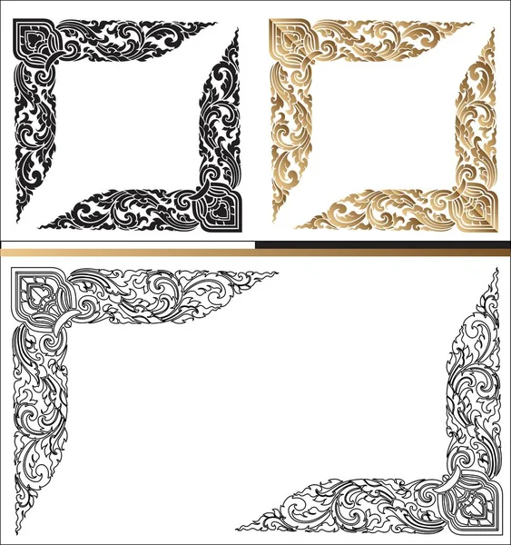 Frame Corner Line Floral Picture Vector Design Decoration Pattern Style — Stock Vector