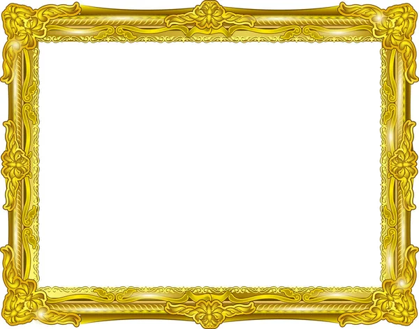 黄金相框与角落泰国线花卉图片 矢量设计装饰图案风格 — 图库矢量图片