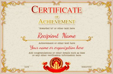 Vintage retro çerçeve sertifikası arka plan tasarım şablonu, altın detaylı sertifika, resim için köşe tayland hattı çiçek ile Altın fotoğraf çerçevesi,