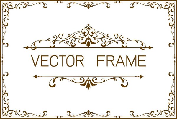 old photo frame with Thai style border, line corners. Decoration wood style vector design pattern floral 