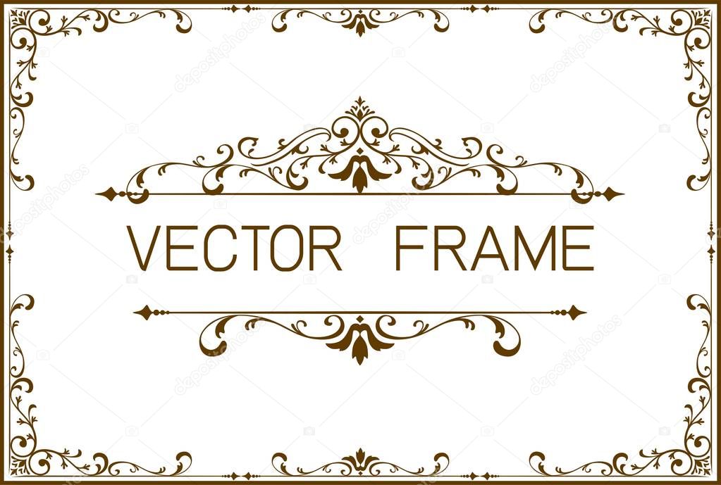 old photo frame with Thai style border, line corners. Decoration wood style vector design pattern floral 