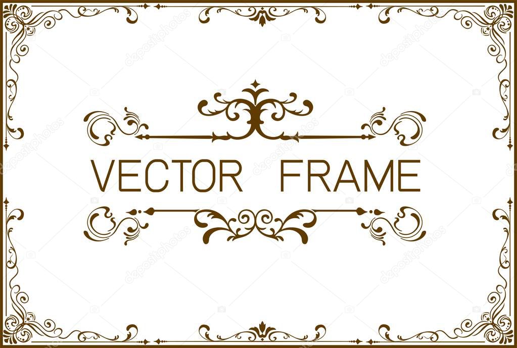 old photo frame with Thai style border, line corners. Decoration wood style vector design pattern floral 