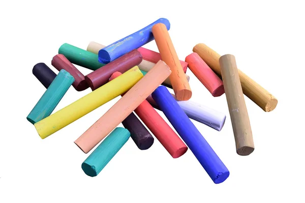 Crayons Multicolores Pastels Pour Œuvres Art Éparpillés Sur Fond Blanc — Photo