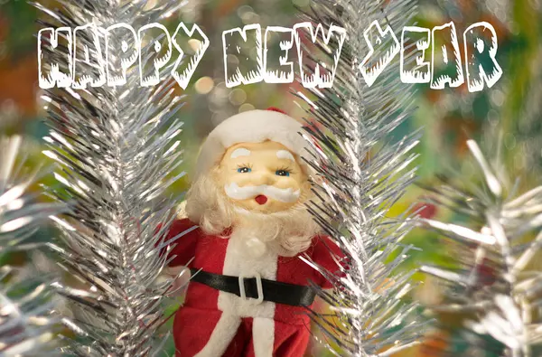 Santa Claus Přeje Šťastný Nový Rok Pozadí Novoroční Dekorace Efektem — Stock fotografie