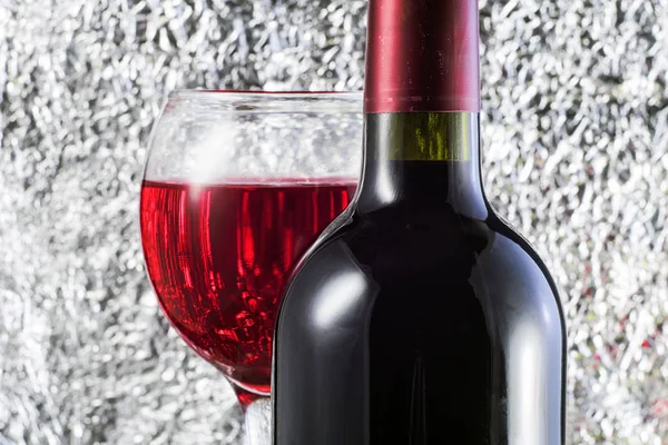 Bottle Wine Foreground Glass Red Wine Background — Stock Photo, Image