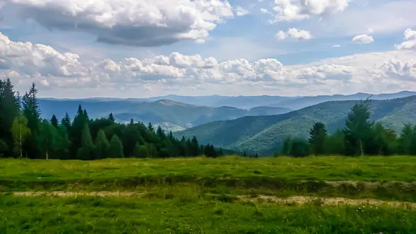 View of the Carpathian Mountains on a clear sunny day.