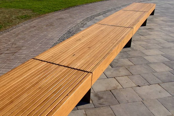 Street Wooden Bench Perspective Bench Park — Stock Photo, Image