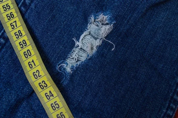 Måttband Blå Jeans Kläder — Stockfoto