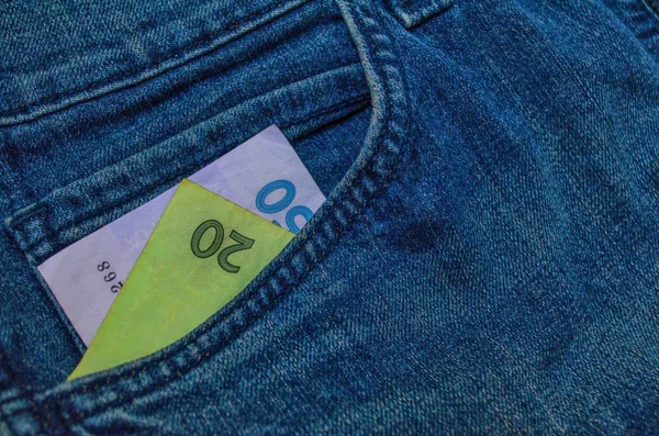 Dinheiro Bolso Jeans Azuis — Fotografia de Stock