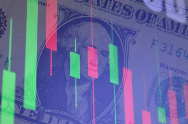 Exchange mali programı para arka planı. Bir dolar. Finansal Okuryazarlık. Büyüme, Pazar düşüş