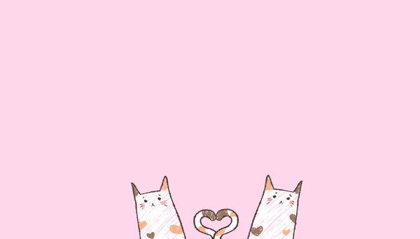 Twee Blushing Katten Zijn Hun Staarten Hart Vorm Liefde Delen — Stockfoto