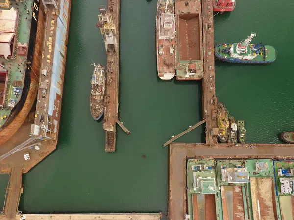 Navios Reparação Casco Navio Navio Tanque Estaleiro — Fotografia de Stock