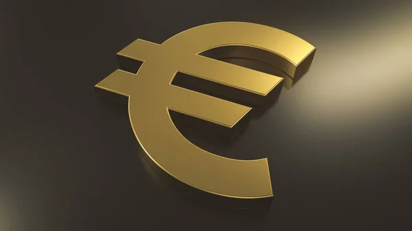 Golden euro sign on top of black metal plane with a light source in the right side. Abstract currency composition. 3d rendering