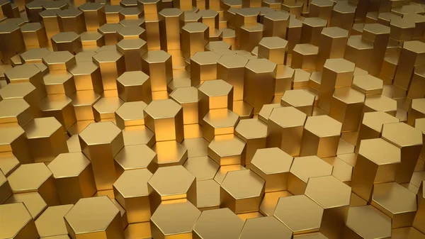 Altıgen geometrik arka plan. Birçok metal altıgenler yapısını. Parlak petek desen. Yaratıcı geometrik öğeleri. Dijital kavramı. 3D render