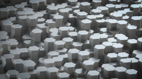 Altıgen geometrik arka plan. Birçok metal altıgenler yapısını. Parlak petek desen. Yaratıcı geometrik öğeleri. Dijital kavramı. 3D render