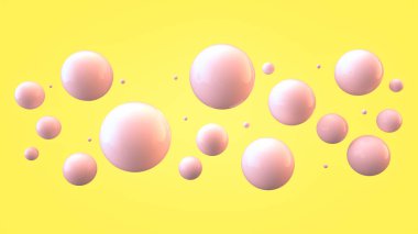 Parlak topları ile basit degrade arka plan üzerinde farklı büyüklük. Parlak balonlar boş alanda. Kaotik kayan küre ile soyut kompozisyon. 3D render