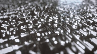 Tipo kökenli birçok parlak metal farklı harf ve yazı tipleri alan etkisi ve grunge doku derinliği ile. 3D render