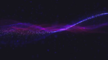 Soyut dalgalı yapı ile milyon-in parlayan parçacıklar. Renkli parlak nokta ve alan etkili derinliği ile sihirli arka plan bulanık. Bir sürü küçük parlayan parıldıyor. 3D render