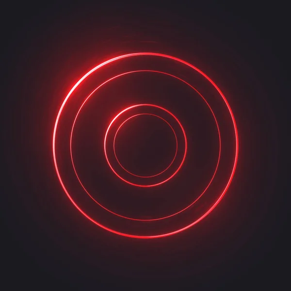 Glowing rings in motion, luminous neon swirling on dark. Light circles of different sizes with bright shining areas. Magic energy portal. Digital elements. 3d rendering