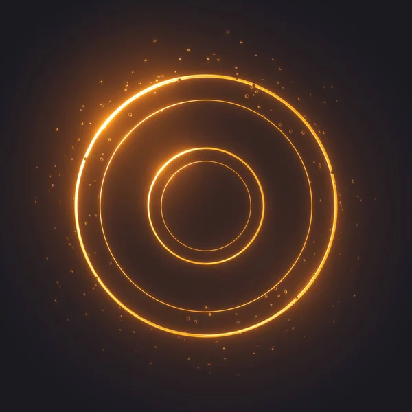Glowing rings with small metal balls, luminous neon swirling on dark. Light circles of different sizes with bright shining areas. Magic energy portal with particles. Digital elements. 3d rendering