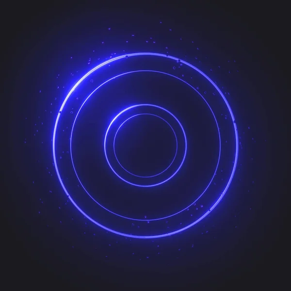 Glowing rings with small metal balls, luminous neon swirling on dark. Light circles of different sizes with bright shining areas. Magic energy portal with particles. Digital elements. 3d rendering