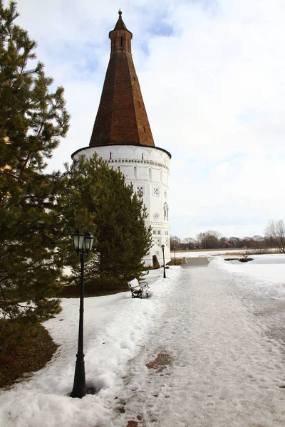 Linterna Fondo Torre Del Monasterio Joseph Volotsky Invierno Región Moscú —  Fotos de Stock