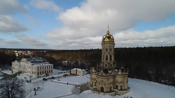 Iglesia Invierno Del Signo Vista Aérea Dubrovitsy — Foto de Stock