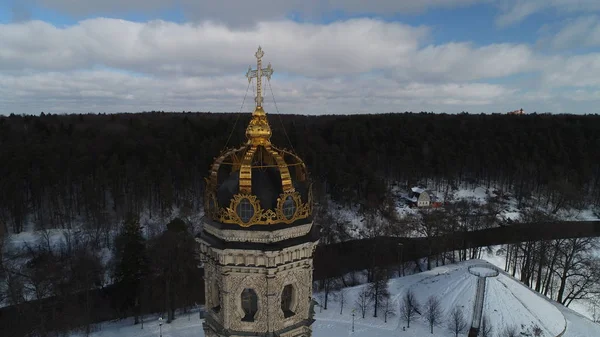 Iglesia Invierno Del Signo Vista Aérea Dubrovitsy — Foto de Stock