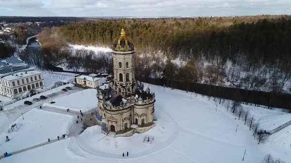 Iglesia Invierno Del Signo Vista Aérea Dubrovitsy — Foto de Stock