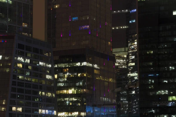 Moskau Russland Bürogebäude Wolkenkratzer Nacht — Stockfoto