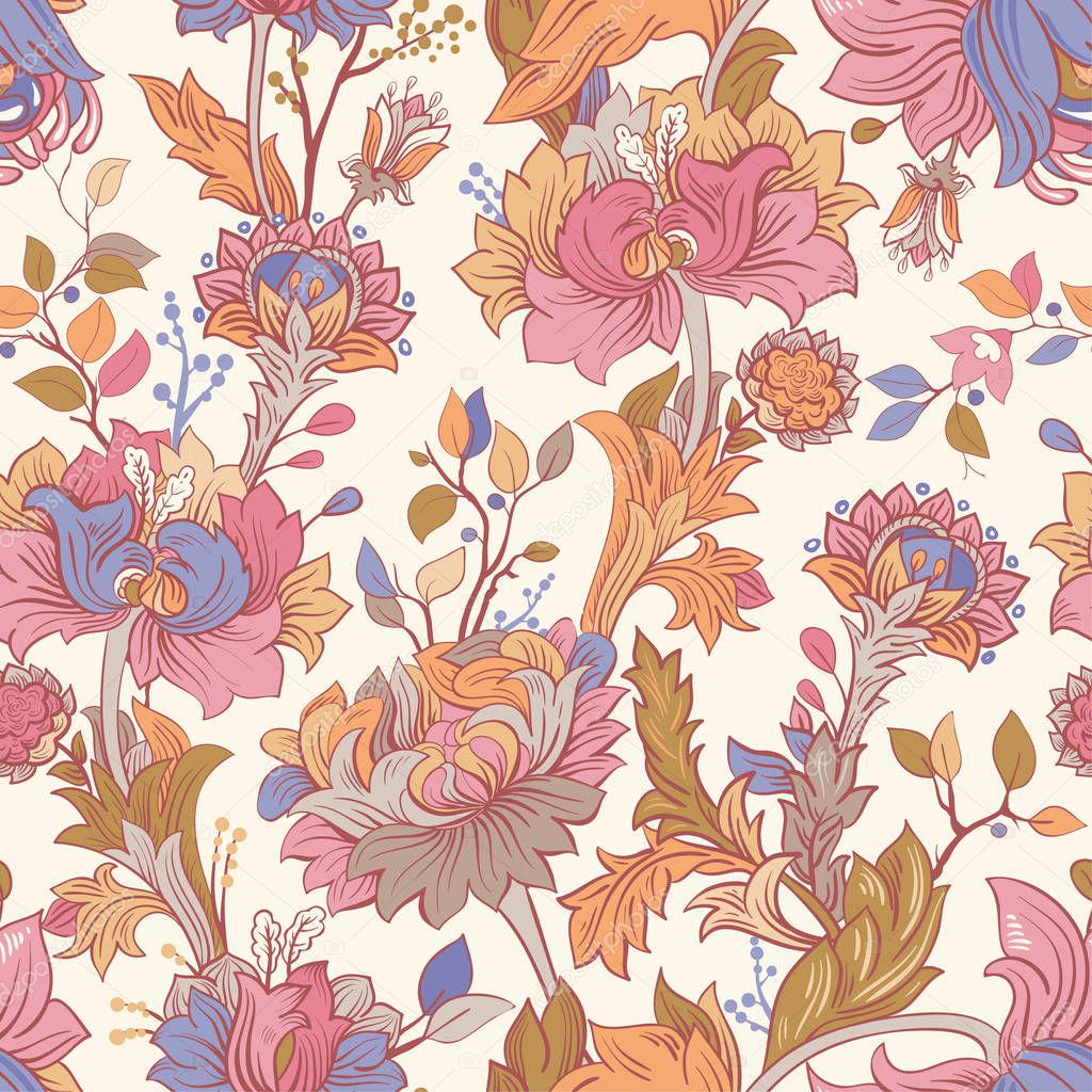 Gentle seamless pattern with large decorative peonies. Vector floral wallpaper