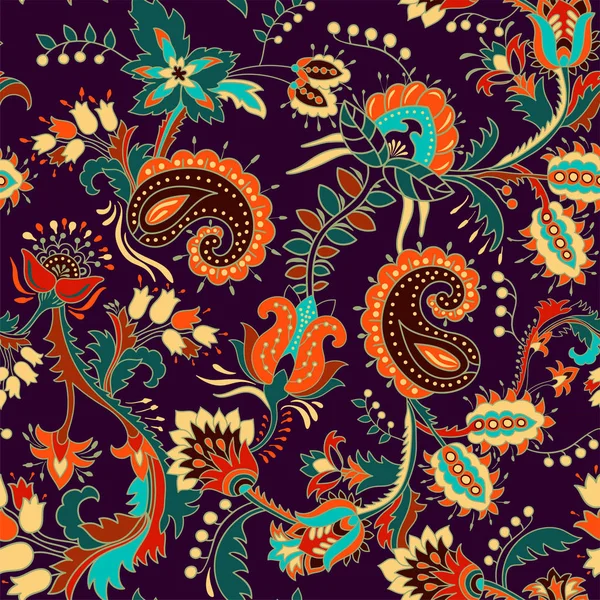 Modèle de Paisley sans couture coloré. Ornement indien décoratif. Papier peint floral — Image vectorielle