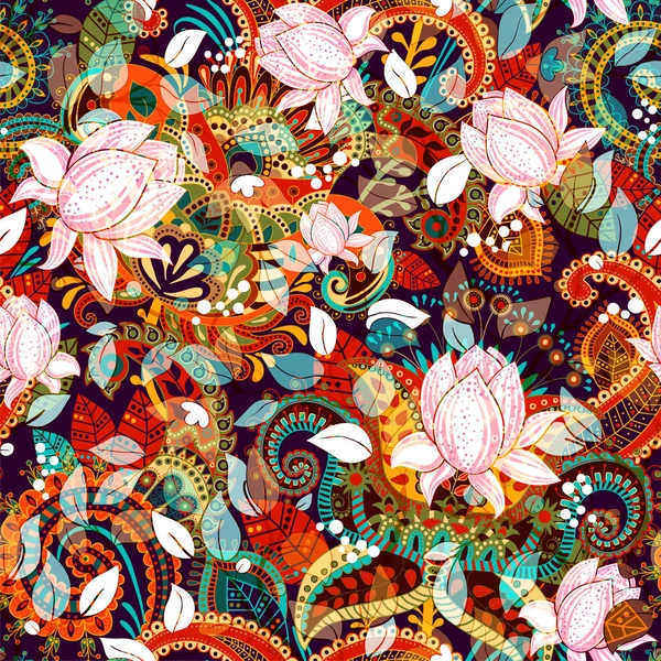 Renkli seamless Paisley modeli. Dekoratif Hint süsleme. Çiçek duvar kağıdı — Stok Vektör
