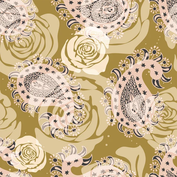 Patrón sin costura vectorial con flores decorativas. Paisley y rosas. Para textiles, fbric, papel pintado — Vector de stock