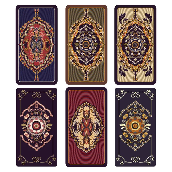 Vectorillustratie voor Tarot en speelkaarten. Sjabloon voor uitnodigingen, posters. Kleurrijke tarotkaarten — Stockvector