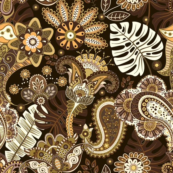 Padrão sem costura vetorial. Ornamento floral indiano. Papel de parede decorativo colorido. Paisley e plantas. Ilustração vetorial para teia, têxtil, tecido, capa, impressão, convite — Vetor de Stock