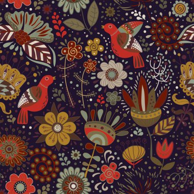 Renkli kesintisiz çiçek desenli. Tropik bitkiler ve çiçekler ile vektör duvar kağıdı. Renkli resimde web, tekstil, kumaş, kapak, ambalaj kağıdı için