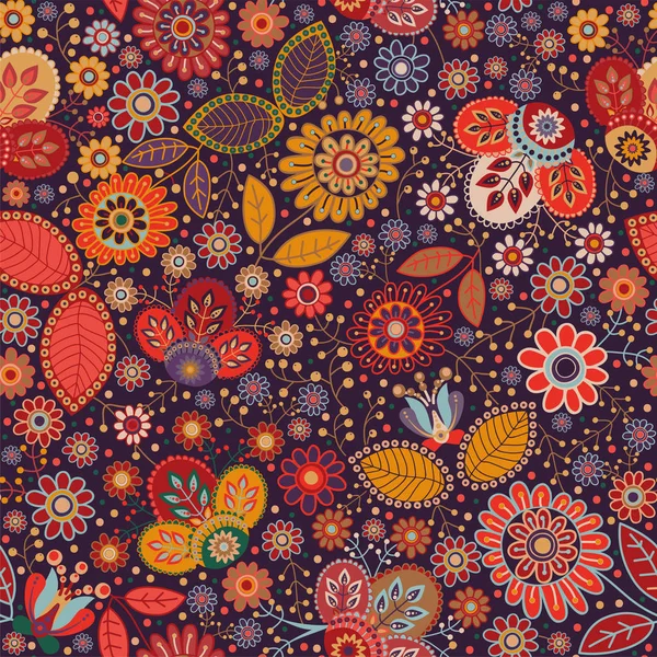 Vektornahtloses Blumenmuster. bunte Tapeten mit Blumen, Tieren, Vögeln. Handgezeichnete Vektorillustration für Web, Packpapier, Textil, Stoff, Handyhülle — Stockvektor