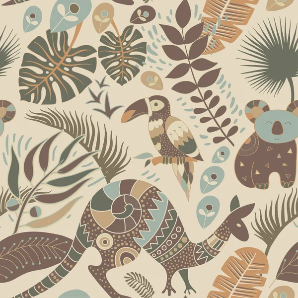 호주 동물 들과 함께 다채로운 완벽 한 패턴입니다. 장식 원주민 배경 — 스톡 벡터