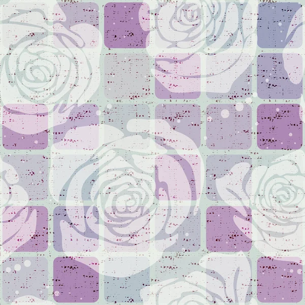Kleurrijke naadloze patroon met ornament en pleinen. Vector geometrische behang met rozen — Stockvector