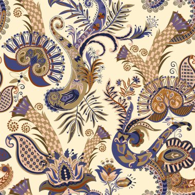 Vektör Paisley ve dekoratif çiçek ile seamless modeli. Tekstil, kumaş, web, kapak, kağıt ambalaj, davet için renkli resimde